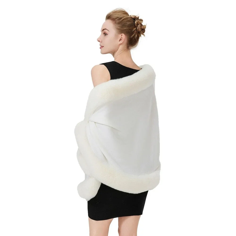 BEAUTELICATE Women's Faux Fur Wrap Shawl Stole Wedding Bridal Evening WHITE